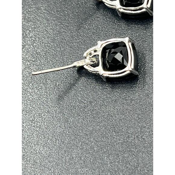 Vintage 10K White Gold Oval Prong Cushion Black Onyx Diamond Dangle Earrings - Picture 5 of 11